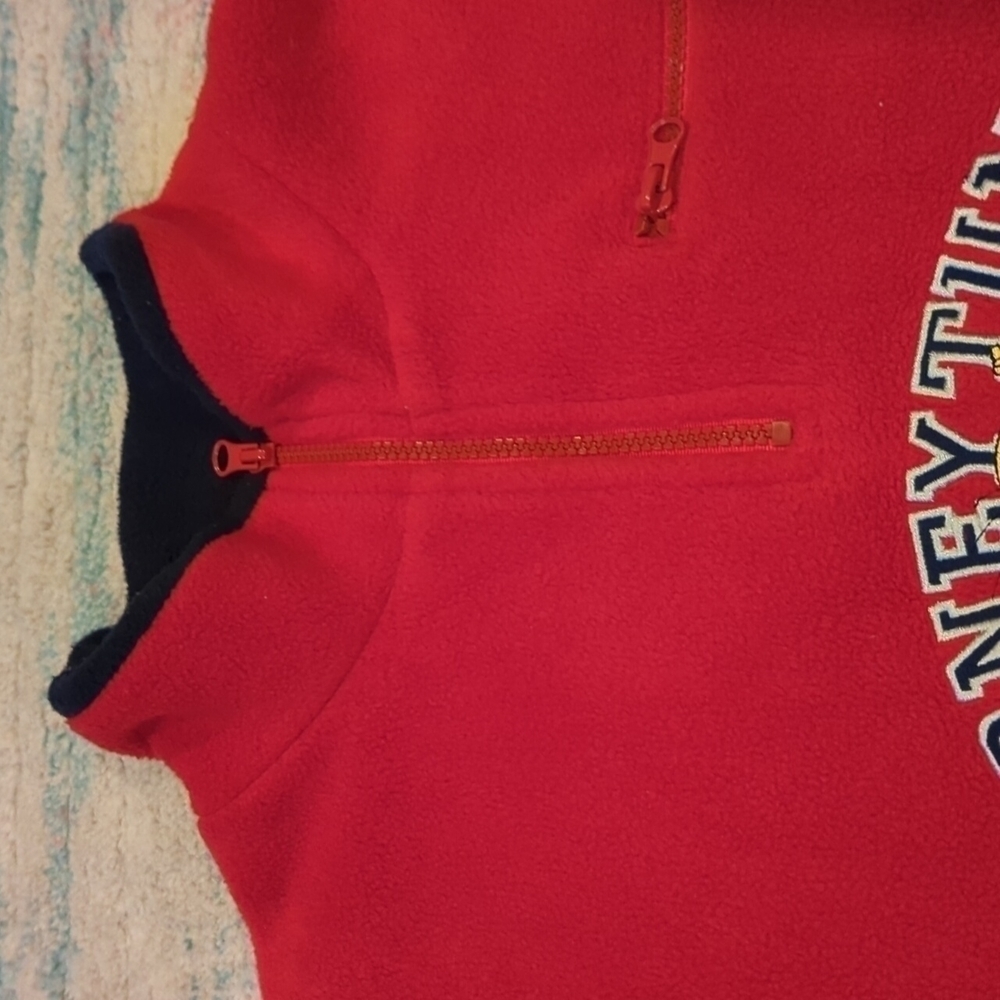 2000's Y2K Looney Tunes Vintage Warner Bros Studio Store Qtr Zip Fleece Red - Picture 9 of 13